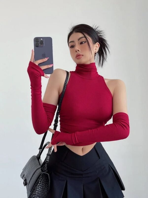Women’s Pleated High-Neck Crop Top