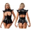 Women’s PU Leather Hollow-Out Bodysuit