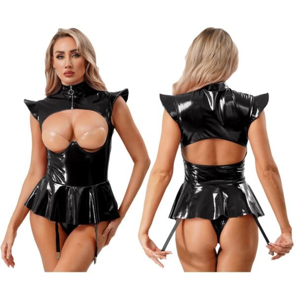 Women’s PU Leather Hollow-Out Bodysuit