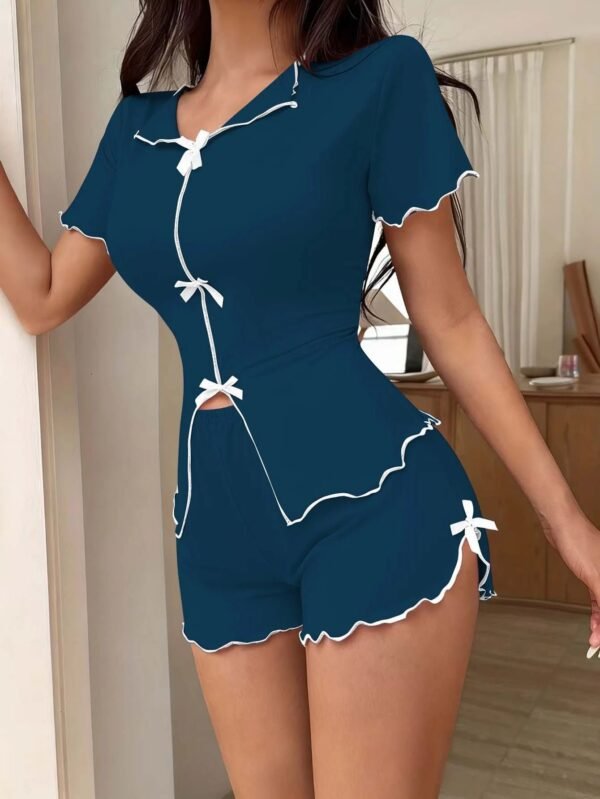 Scdf184adae624064bbdff656c8e6f69eV.jpg Women’s Bow Short-Sleeve Pajama Set