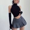 Women’s Pleated High-Neck Crop Top