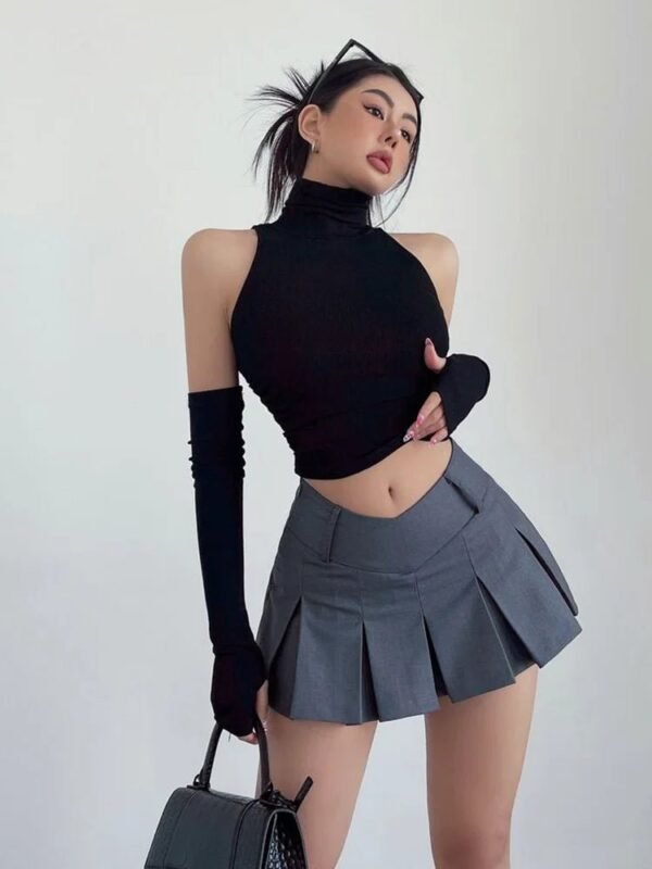 Women’s Pleated High-Neck Crop Top