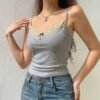 Short name: Women’s Knit Lace-Trim Padded Crop Top