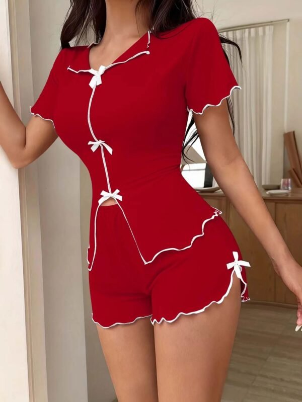 Seac56a6ce2b9434fb1a4f4c66af3c160z.jpg Women’s Bow Short-Sleeve Pajama Set