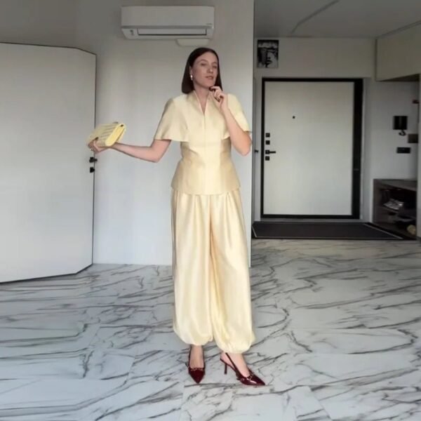 Women’s V-Neck Top & Wide-Leg Pants Set